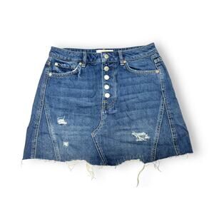 Free People We The Free Distressed Button Front Denim Mini Skirt Size 28
